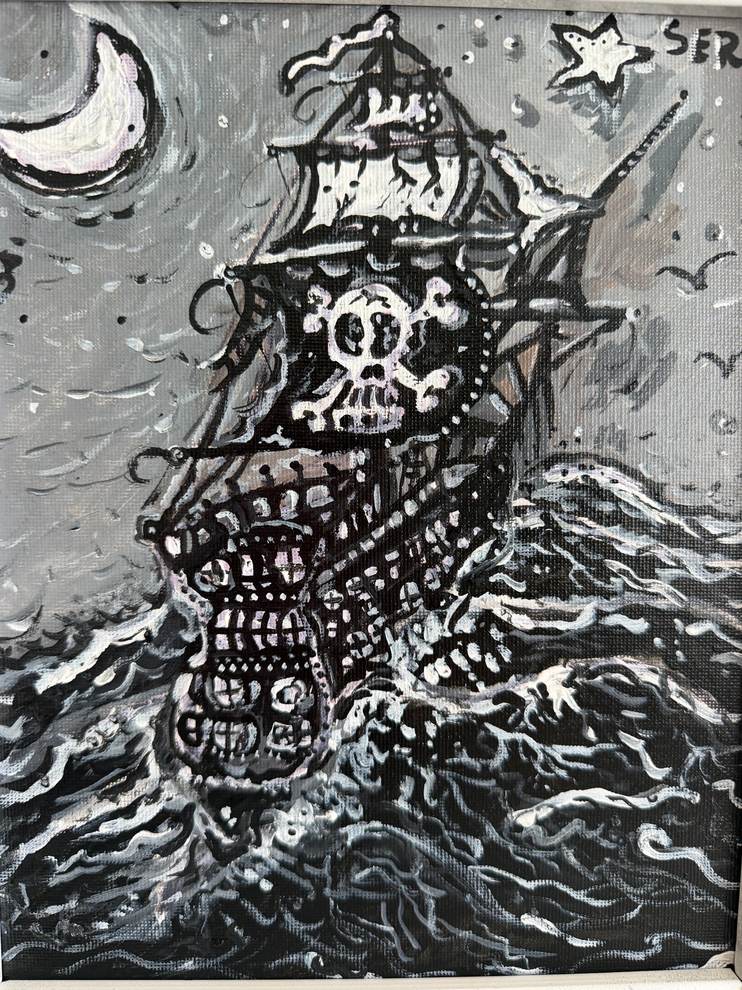 Serg Graff “Pirate Ghost Ship” Original Painting, Ship Seascape, Nautical Art