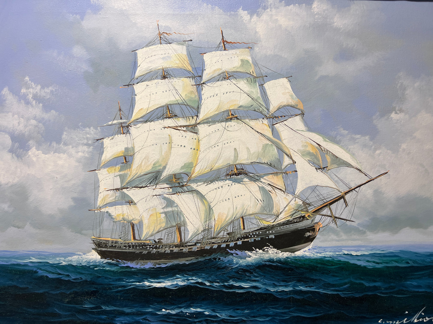 Original Oil painting on canvas, seascape, Sailing Ship, signed Milton