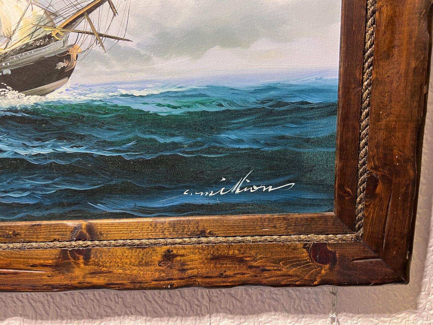 Original Oil painting on canvas, seascape, Sailing Ship, signed Milton