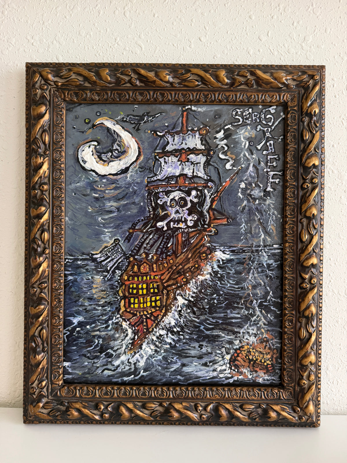Serg Graff "Haunted Pirate Ship" Original Acrylic Painting Fantasy Maritime Art