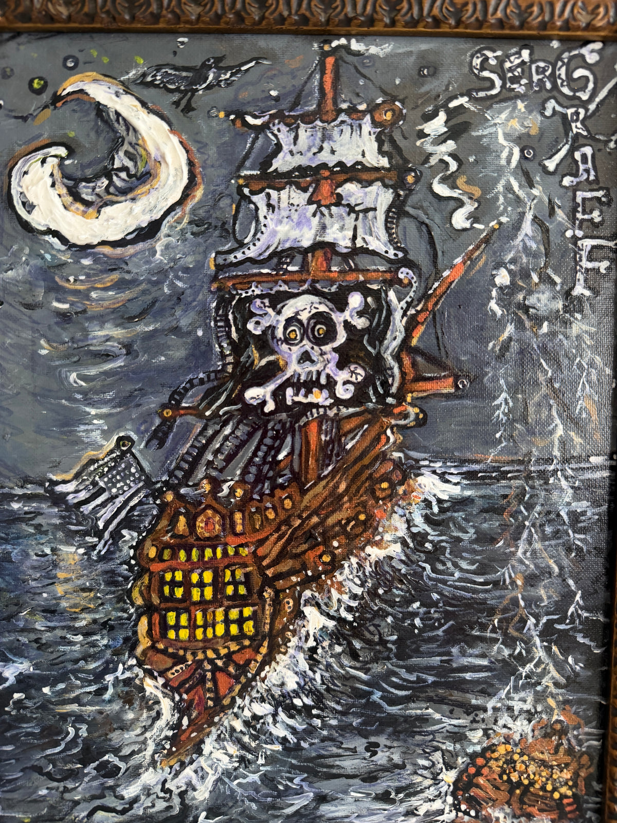 Serg Graff "Haunted Pirate Ship" Original Acrylic Painting Fantasy Maritime Art