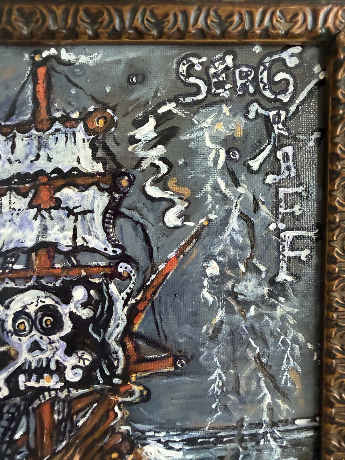Serg Graff "Haunted Pirate Ship" Original Acrylic Painting Fantasy Maritime Art