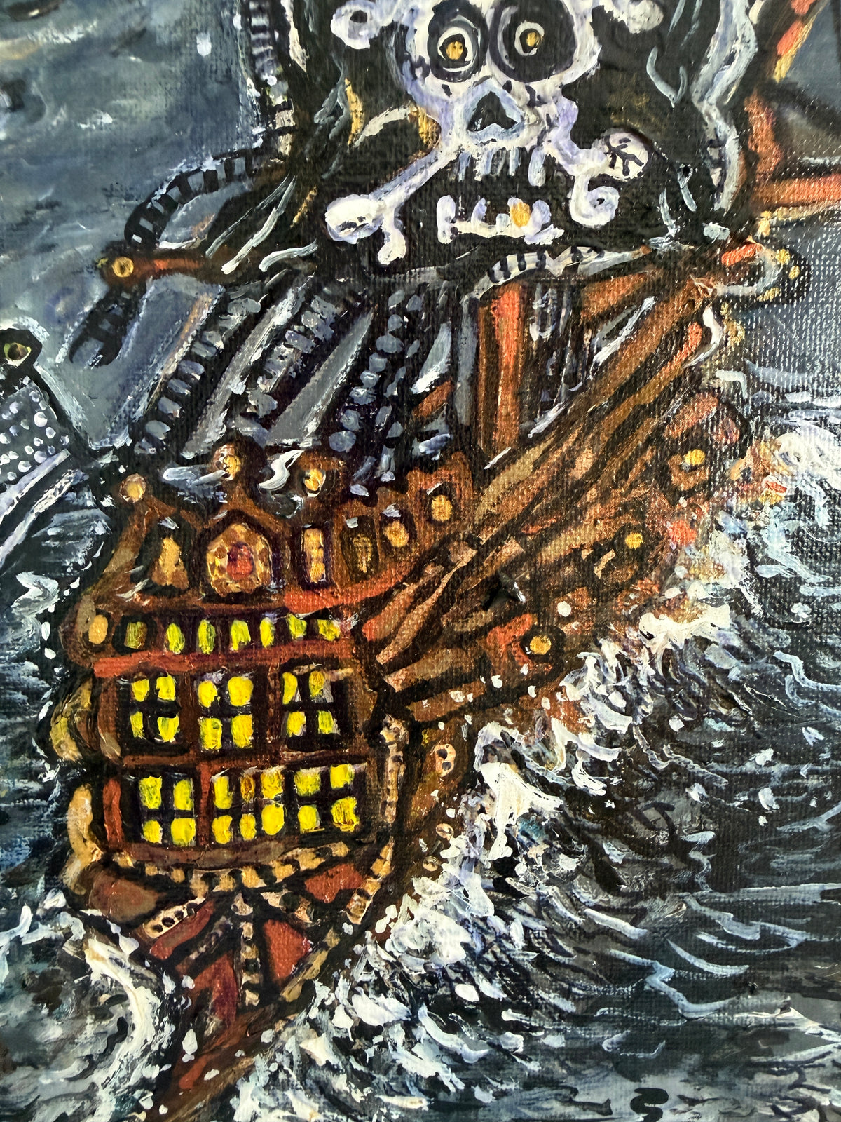 Serg Graff "Haunted Pirate Ship" Original Acrylic Painting Fantasy Maritime Art