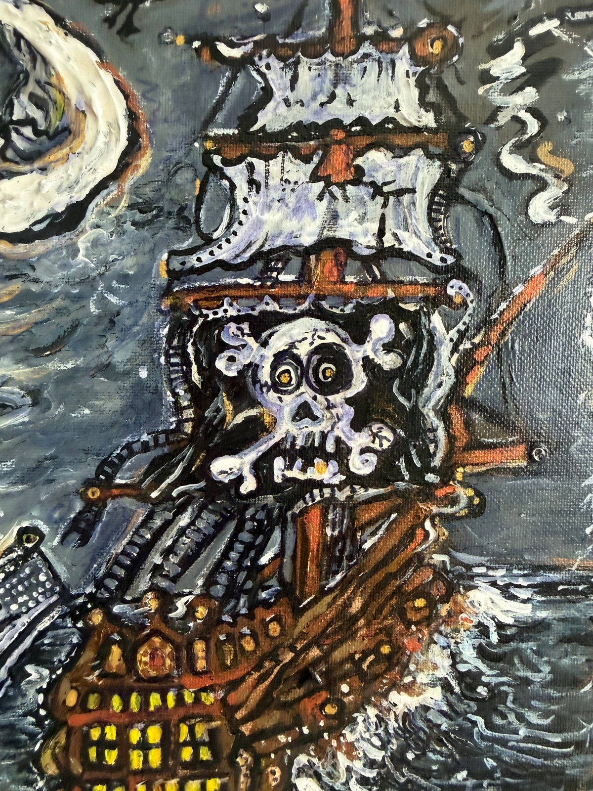 Serg Graff "Haunted Pirate Ship" Original Acrylic Painting Fantasy Maritime Art