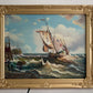 Signed Oil Painting on canvas Sailing Ship Rough Sea Maritime Seascape Framed