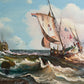 Signed Oil Painting on canvas Sailing Ship Rough Sea Maritime Seascape Framed