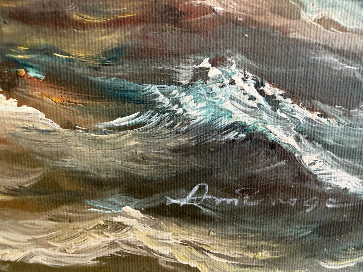 Signed Oil Painting on canvas Sailing Ship Rough Sea Maritime Seascape Framed