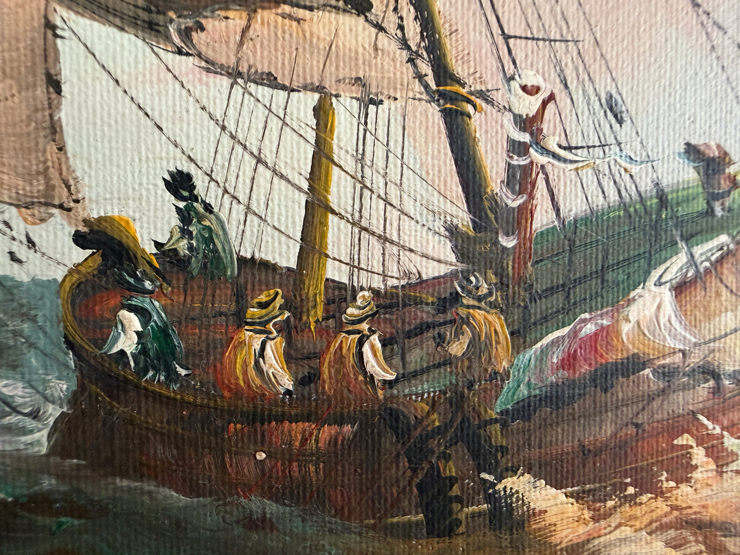 Signed Oil Painting on canvas Sailing Ship Rough Sea Maritime Seascape Framed