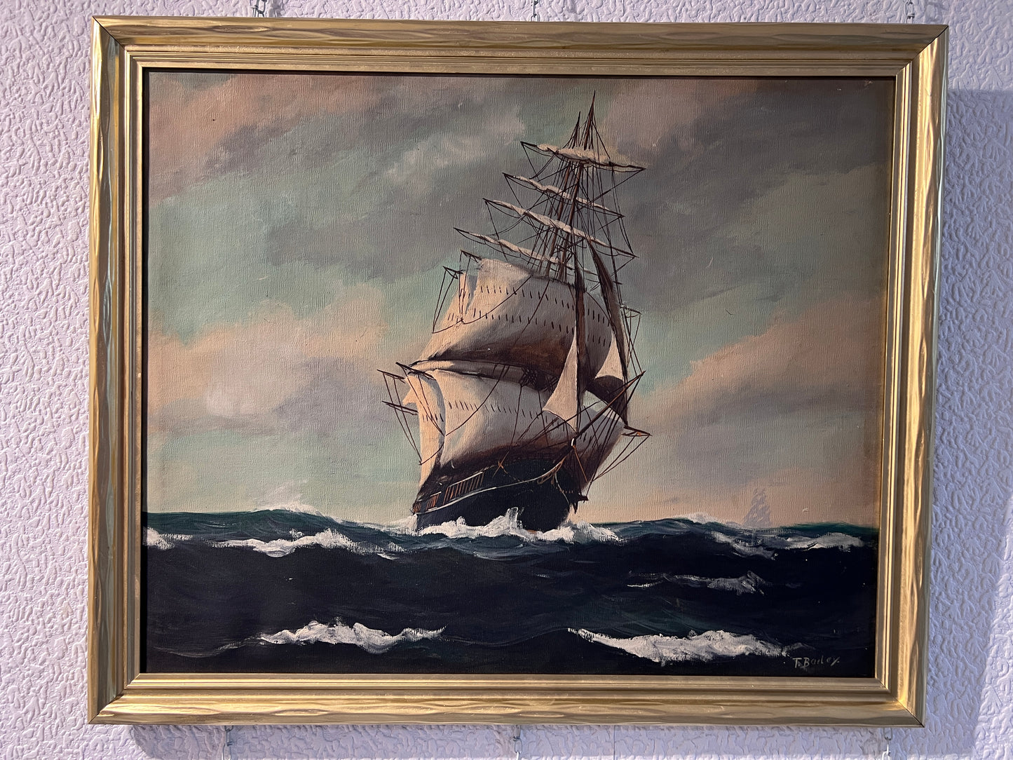 Large Antique T. BAILEY Original Oil Painting on canvas, Seascape, Framed