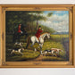 Large Vintage Oil Painting English Fox Hunt Horses Hounds Hunting Scene Art