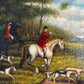 Large Vintage Oil Painting English Fox Hunt Horses Hounds Hunting Scene Art