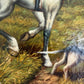 Large Vintage Oil Painting English Fox Hunt Horses Hounds Hunting Scene Art