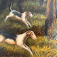 Large Vintage Oil Painting English Fox Hunt Horses Hounds Hunting Scene Art