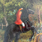Large Vintage Oil Painting English Fox Hunt Horses Hounds Hunting Scene Art