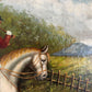 Large Vintage Oil Painting English Fox Hunt Horses Hounds Hunting Scene Art