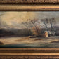 Antique Dutch Landscape Oil Painting on Board Rustic Cabin Winter Scene Unsigned