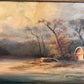 Antique Dutch Landscape Oil Painting on Board Rustic Cabin Winter Scene Unsigned