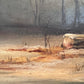 Antique Dutch Landscape Oil Painting on Board Rustic Cabin Winter Scene Unsigned