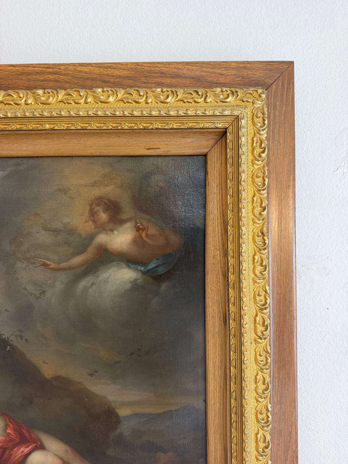 Late 17th Century European Baroque Oil Painting of Goddess and Cherub, Framed