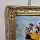 Vintage Folk Art Painting Children Flying Kites Acrylic on Board Framed