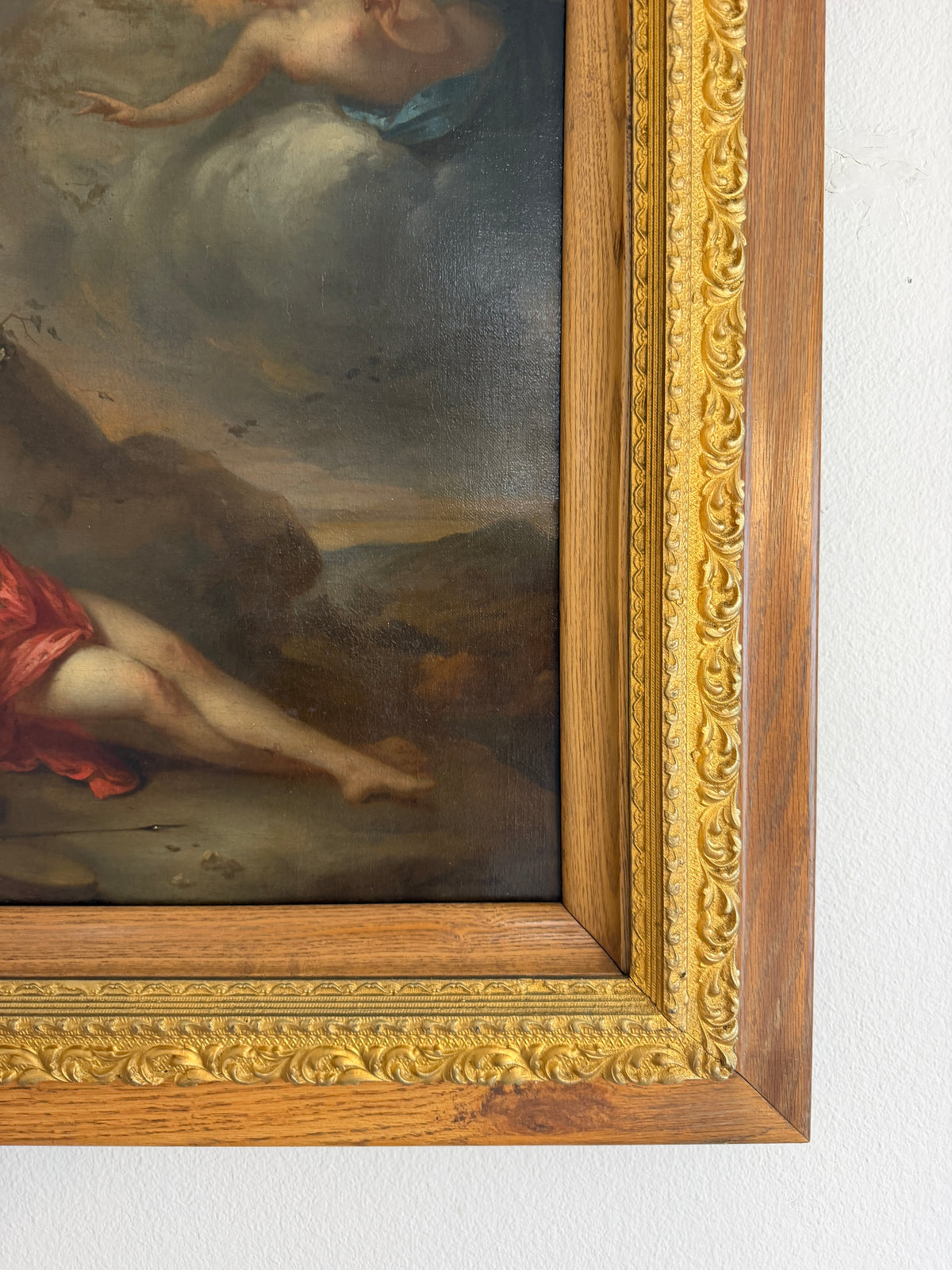Late 17th Century European Baroque Oil Painting of Goddess and Cherub, Framed