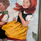 Vintage Folk Art Painting Children Flying Kites Acrylic on Board Framed