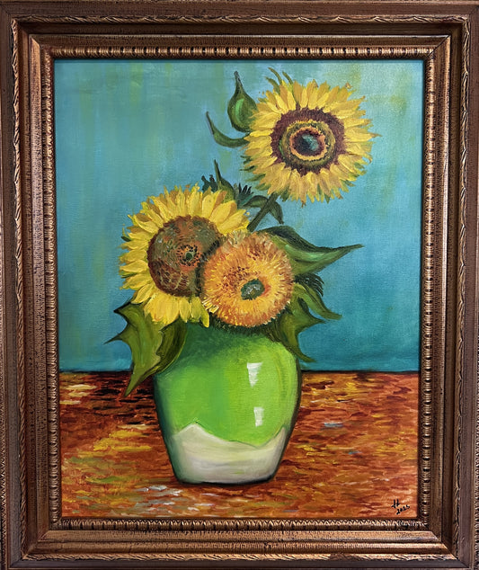Modern Sunflowers Still Life Acrylic Painting in Van Gogh Style Signed 2025