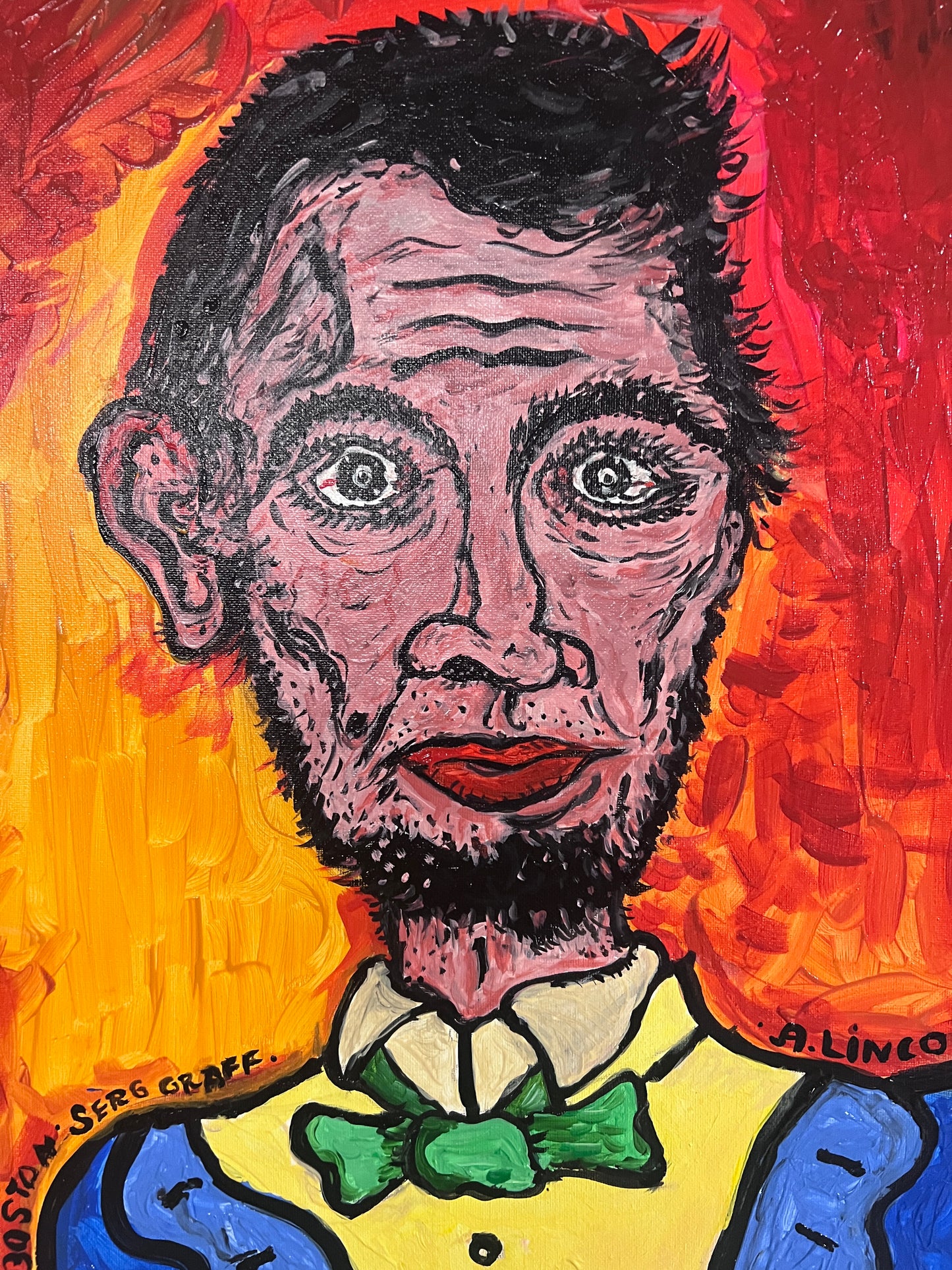 Original painting on canvas, Portrait Of Abraham Lincoln By Serg Graff, COA