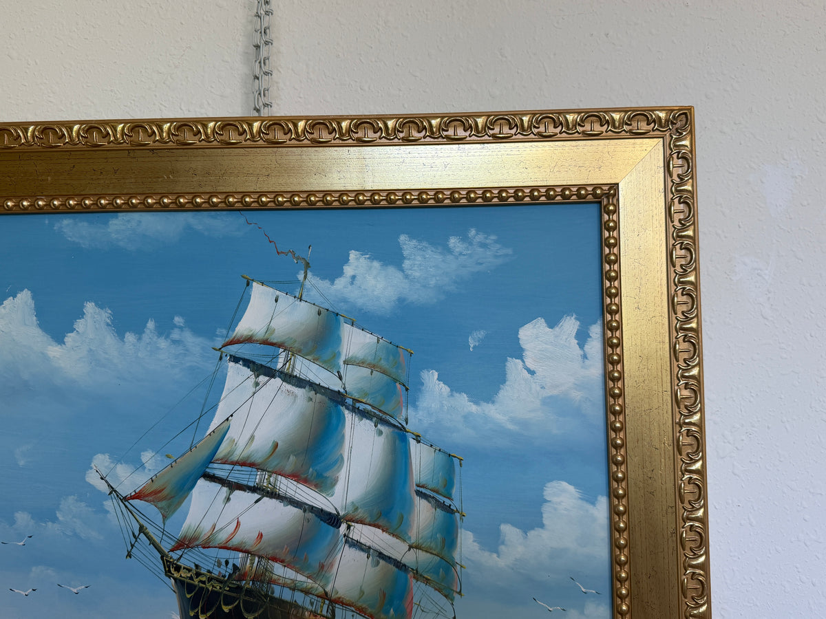 Original Oil Painting Sailing Ship Seascape Maritime Art Ocean Waves Nautical
