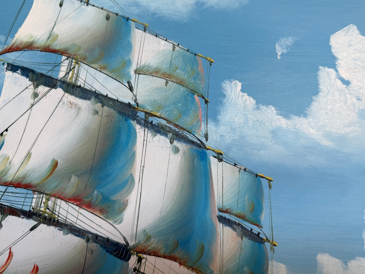 Original Oil Painting Sailing Ship Seascape Maritime Art Ocean Waves Nautical