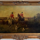 Large Vintage Oil Painting English Fox Hunt Horses Hounds Hunting Scene Signed