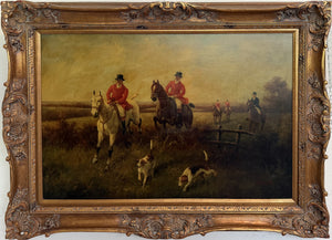 Large Vintage Oil Painting English Fox Hunt Horses Hounds Hunting Scene Signed