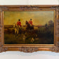 Large Vintage Oil Painting English Fox Hunt Horses Hounds Hunting Scene Signed