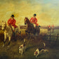 Large Vintage Oil Painting English Fox Hunt Horses Hounds Hunting Scene Signed
