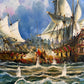 Original Maritime Oil Painting – Naval Battle Scene – Signed J. Harvey , Framed