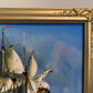 Original Maritime Oil Painting – Naval Battle Scene – Signed J. Harvey , Framed