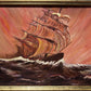 Vintage oil painting on board, seascape,Clipper ship, Sunset, Signed, framed