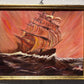 Vintage oil painting on board, seascape,Clipper ship, Sunset, Signed, framed