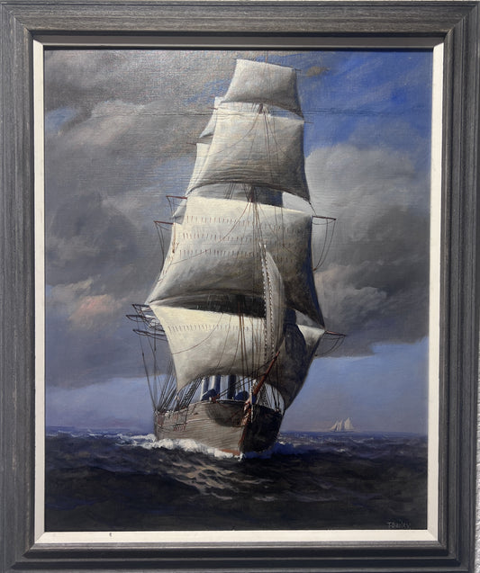 Large Antique T. BAILEY Original Oil Painting on board, Seascape, Framed