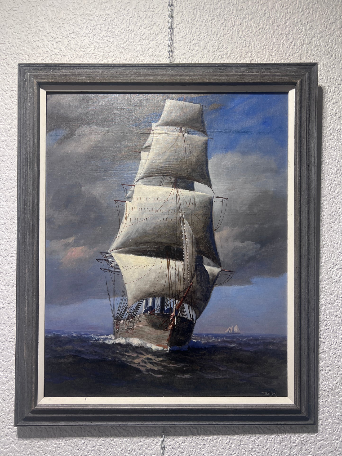 Large Antique T. BAILEY Original Oil Painting on board, Seascape, Framed