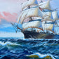 Original Marine Oil Painting Tall Ship on Open Sea | Nautical Seascape Art