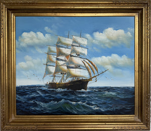 K.Dossi Original Sailing Ship Oil Painting, Nautical Seascape, Maritime Art