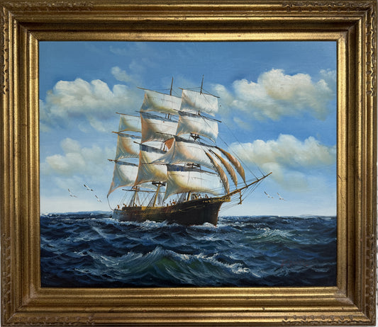 K.Dossi Original Sailing Ship Oil Painting, Nautical Seascape, Maritime Art