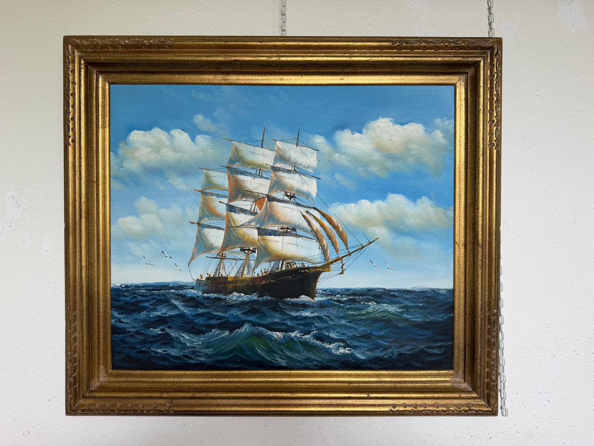 K.Dossi Original Sailing Ship Oil Painting, Nautical Seascape, Maritime Art