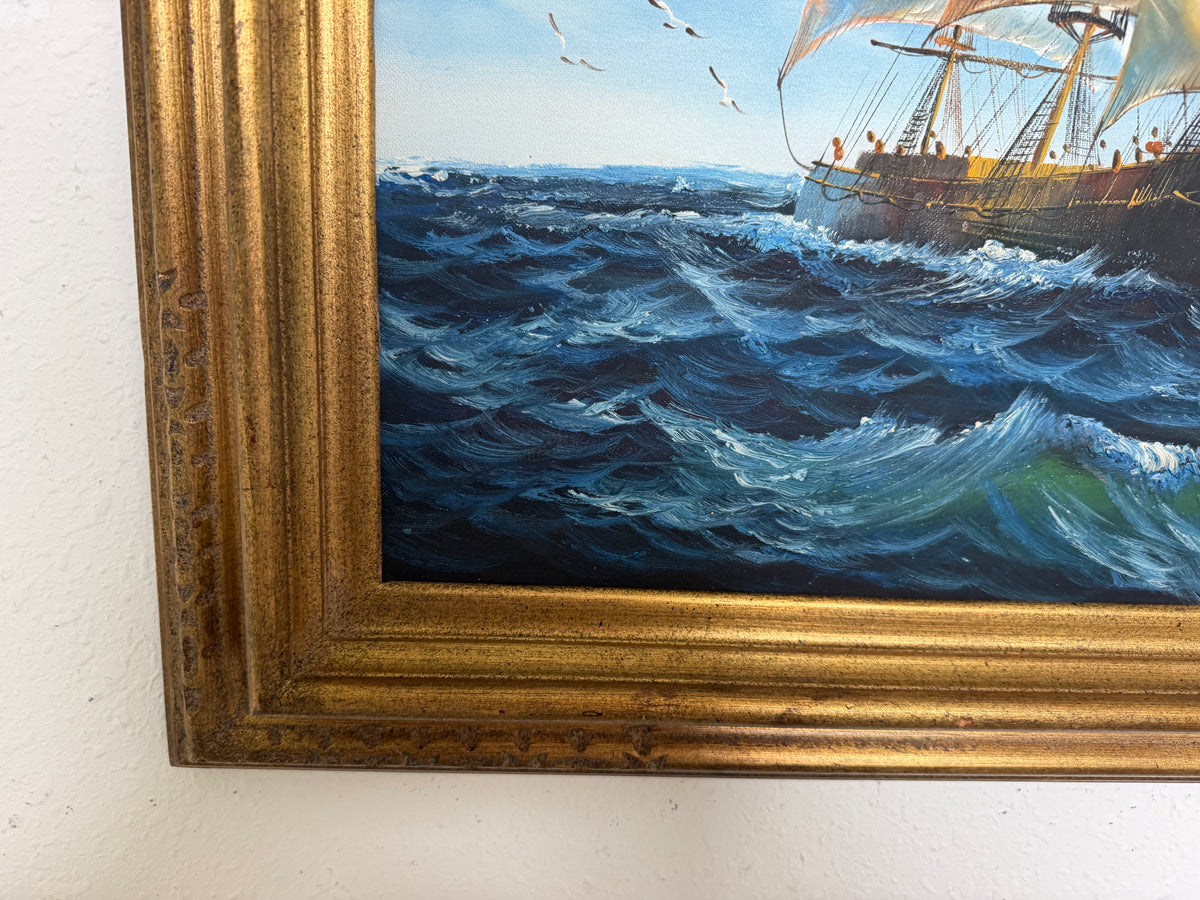 K.Dossi Original Sailing Ship Oil Painting, Nautical Seascape, Maritime Art
