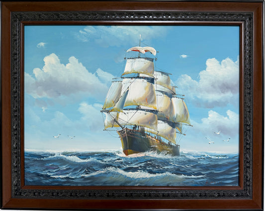 K.Dossi Original Sailing Ship Oil Painting, Nautical Seascape, Maritime Art