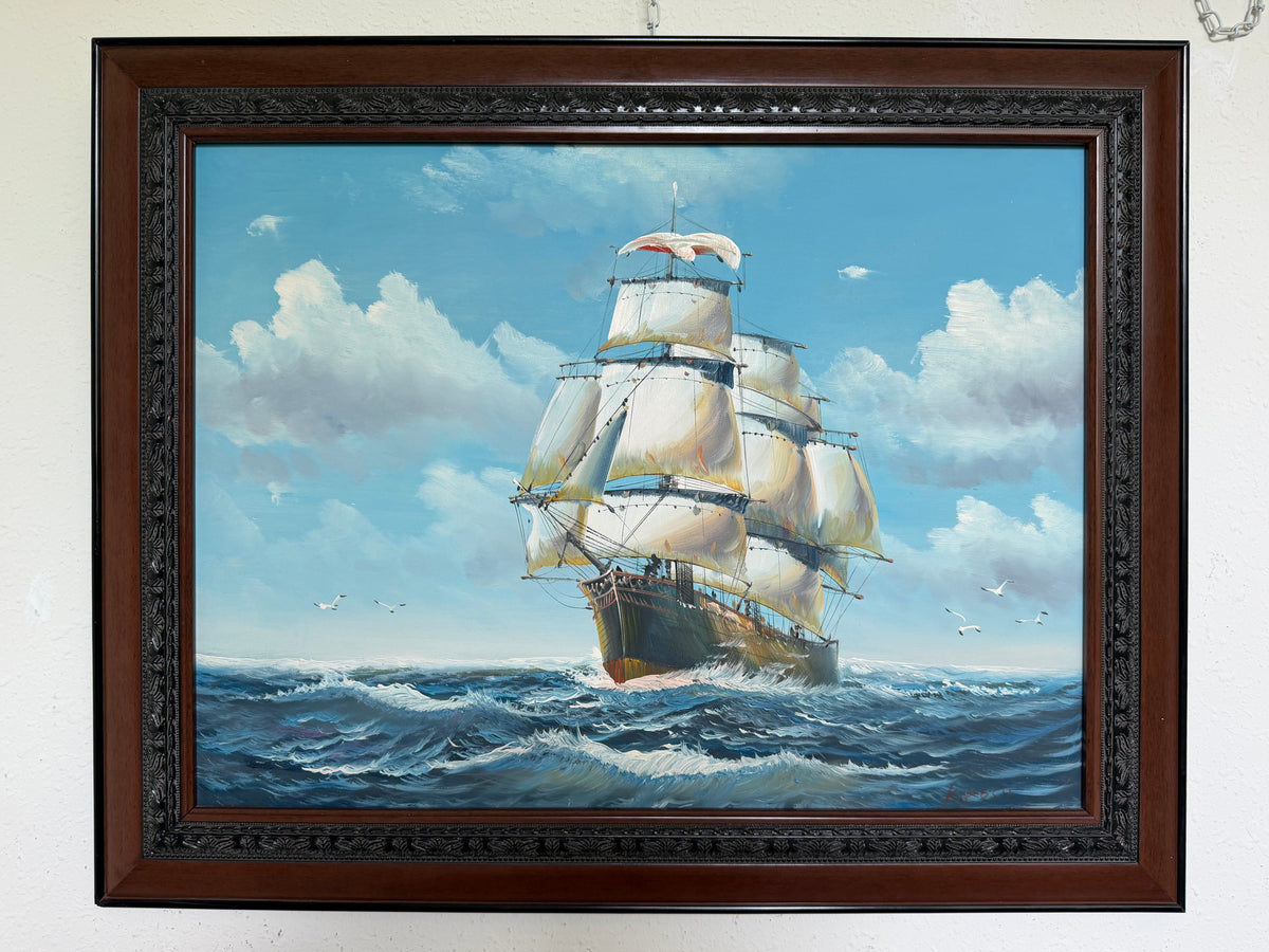 K.Dossi Original Sailing Ship Oil Painting, Nautical Seascape, Maritime Art