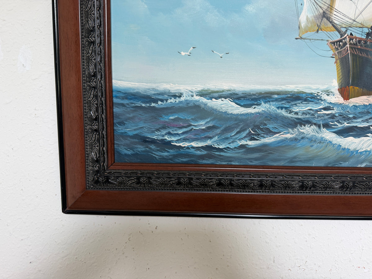 K.Dossi Original Sailing Ship Oil Painting, Nautical Seascape, Maritime Art