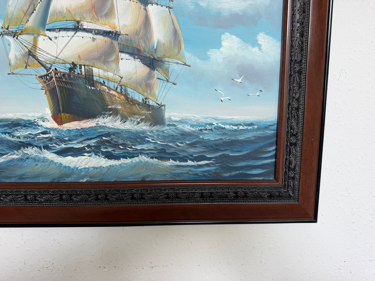 K.Dossi Original Sailing Ship Oil Painting, Nautical Seascape, Maritime Art