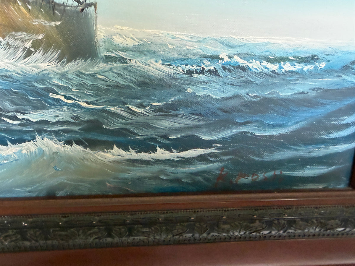 K.Dossi Original Sailing Ship Oil Painting, Nautical Seascape, Maritime Art